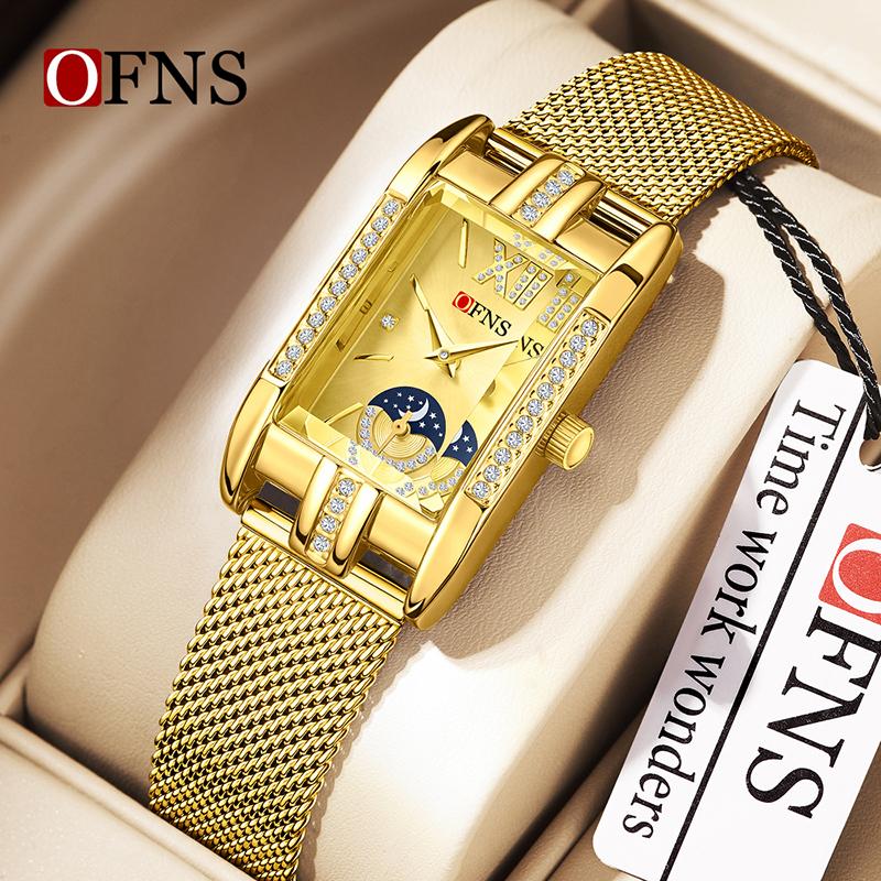 Fashion Ofns 1633 Elegant Ladies Quartz Wristwatch Water Resistant Mesh Bracelet Casual Business Watches For Woman Reloj Mujer