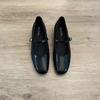 Sheepskin Version of Genuine Leather Mary Jane Shoes Women's French Retro One-pedal Shallow Mouth Square Head Flat Shoes One Word with Single Shoes