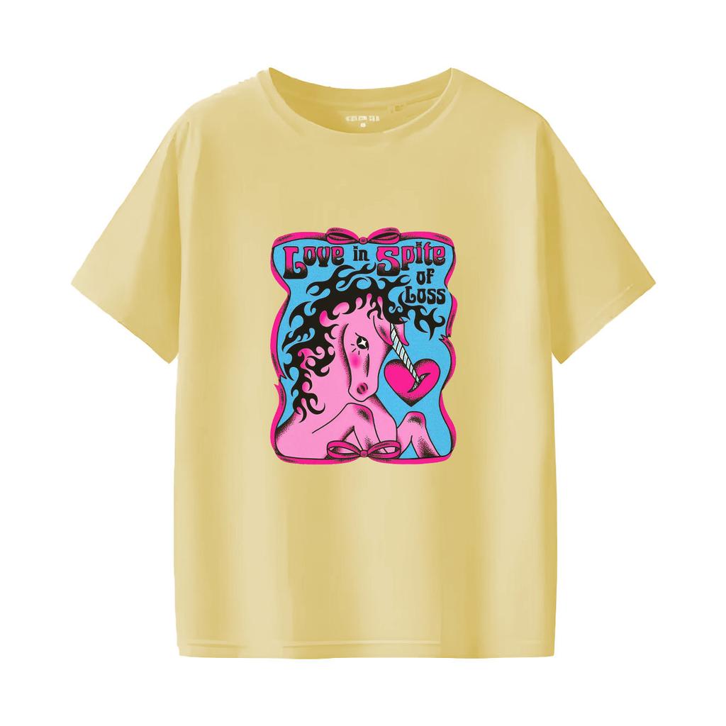 Cute unicorn cartoon printed short sleeved round neck Womens Tshirt for spring and summer versatile Womens Tshirt