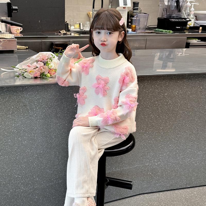 

Дівчачий теплий светр 2024 осінь/зима - Модний в язаний топ для дітей 140 cm абрикосовий