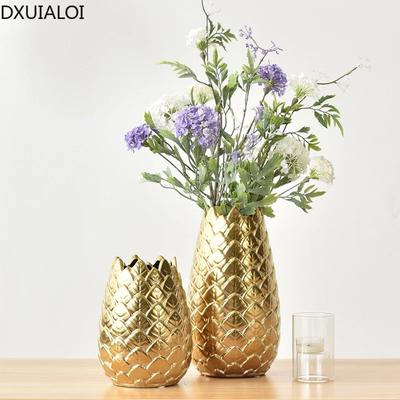 Vaso in ceramica dorato galvanizzato semplice e creativo DXUIALOI, composizione floreale da tavolo per soggiorno, decorazione per la casa