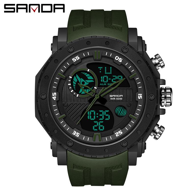 Sanda Multifunctional Dual Display Luminous Waterproof Outdoor Sports Men s Watch with Large Dial