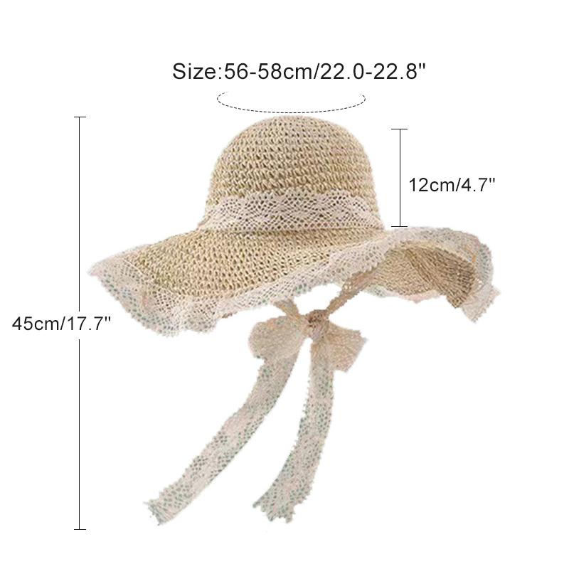 Women's Lace-up Straw Hat Wide Brim Beach Hat Foldable Sun Protection Hat