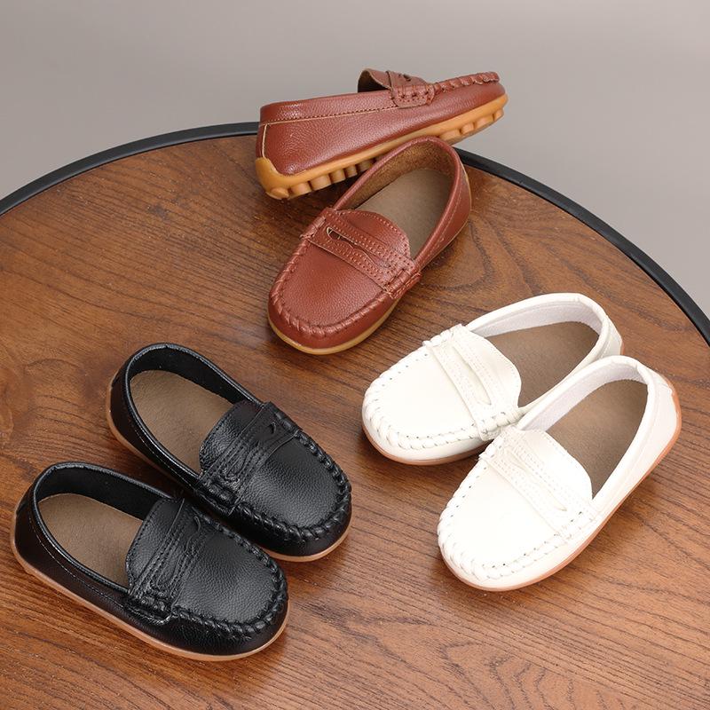 Kids' Korean Style Leather Loafers - Soft Sole, Spring/Autumn, Boys’ & Girls’ Driving Shoes for Toddlers and Young Children.