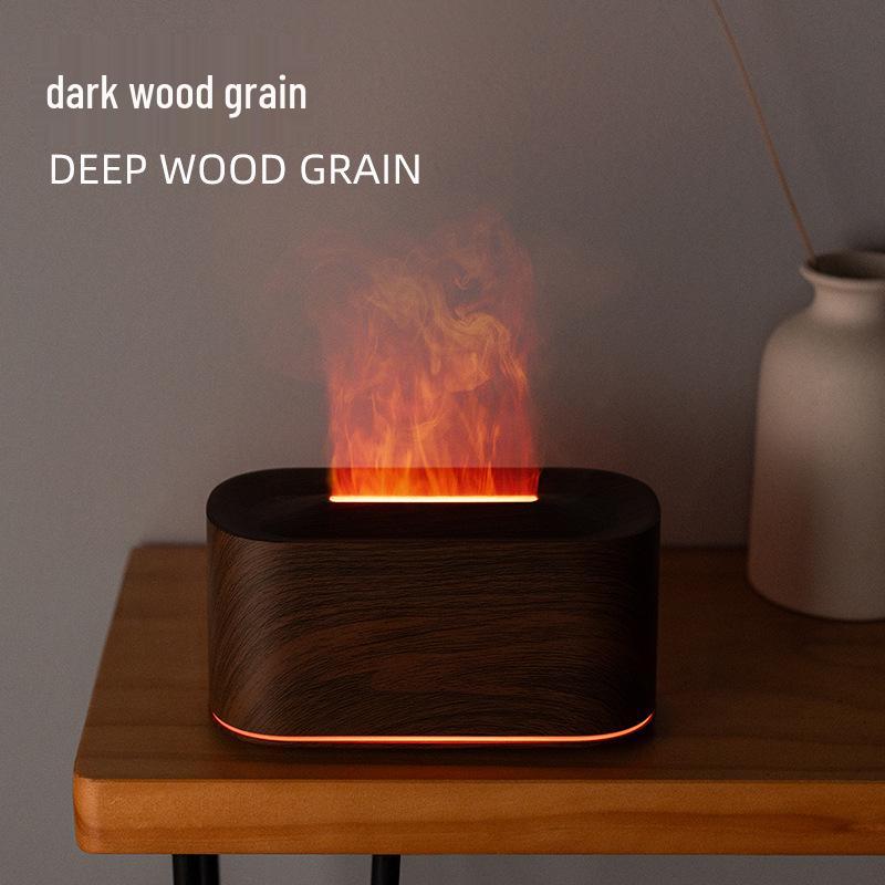 Flame Aromatherapy USB Diffuser with Wood Grain & Seven-Color LED Atmosphere Lamp