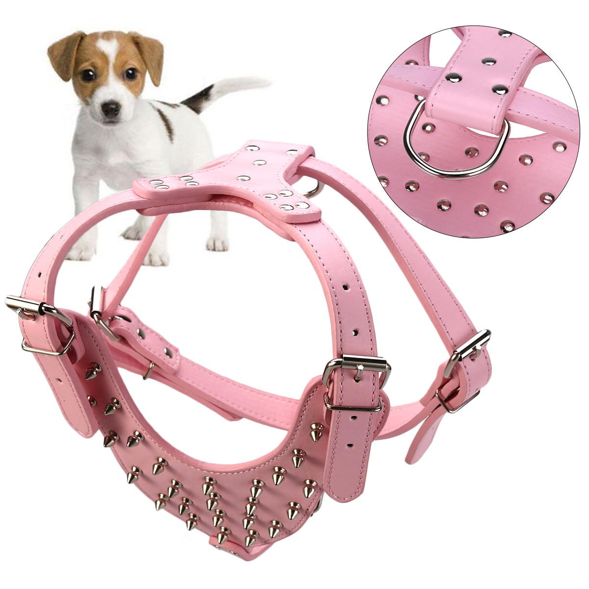 

Pink Spike Studded PU Dog Harness Chest 65-85Cm Neck 42-65Cm Comfortable Flexible Running Pitbull Terrier Harness розовый