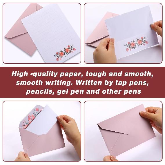 Floral Stationery Paper, 36 Pieces Stationery Set(24 Writing Stationery Paper + 12 Envelopes), Letter Writing Sets, Fancy Envelopes, Stationary