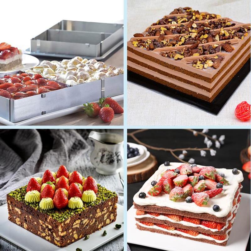 Adjustable Mousse Ring DIY Cake Decorating Mould Square Cake Mold Stainless Steel Bakeware Dessert Baking Tool Outdoor Tableware