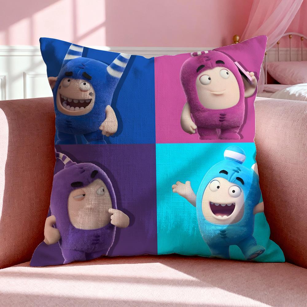 Cartoon O-Oddbods Cushion Cover Breathable Linen Pillowcase Summer Odorless Eco-Friendly Invisible Zipper Washable