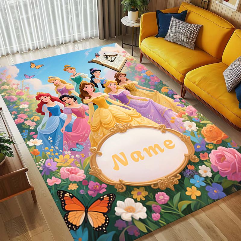 Custom Name Princess Garden Living Room Non-Slip Area Rug Soft Carpet for Bedroom Kids Playroom Sofa Office Home Decor Doormat