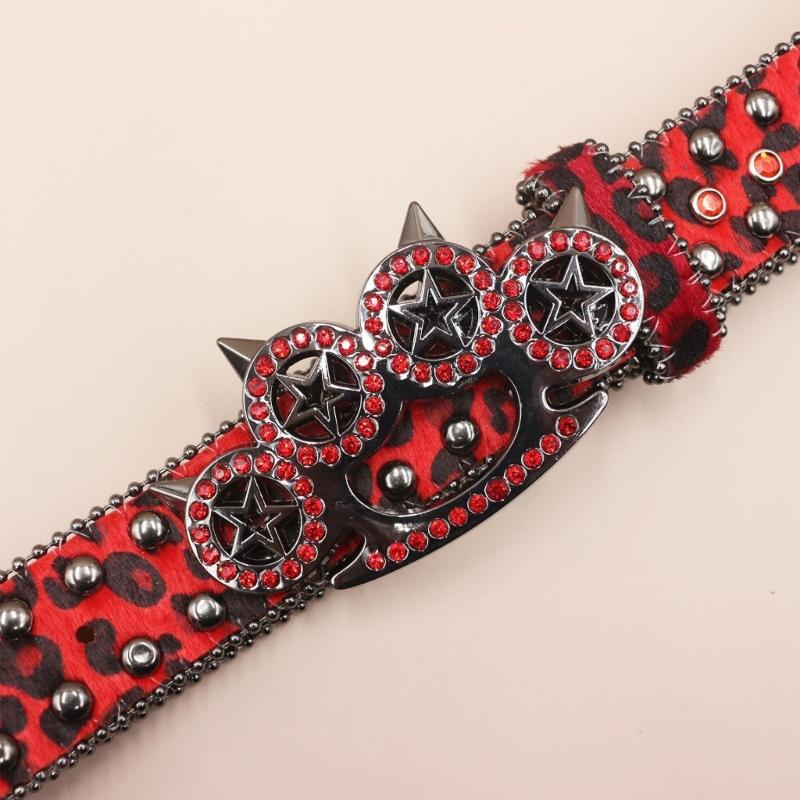 Women's Men's Oversized Belt Leopard Print Rhinestones Embellished Rivets Accent Western Girdle for Hip Hop Event