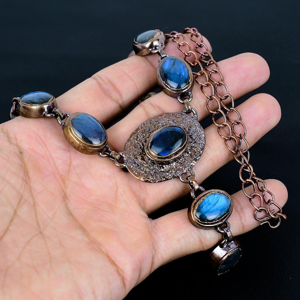 Labradorite Copper Electroformed Necklace with Adjustable Chain, Handmade Gemstone Jewelry Necklace For Memorial Day