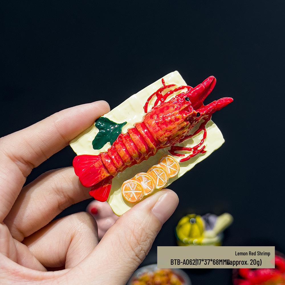 3D Chinese Style Food Magnet: Lobster & Noodles Hot Pot with Mantis Shrimp Sticker