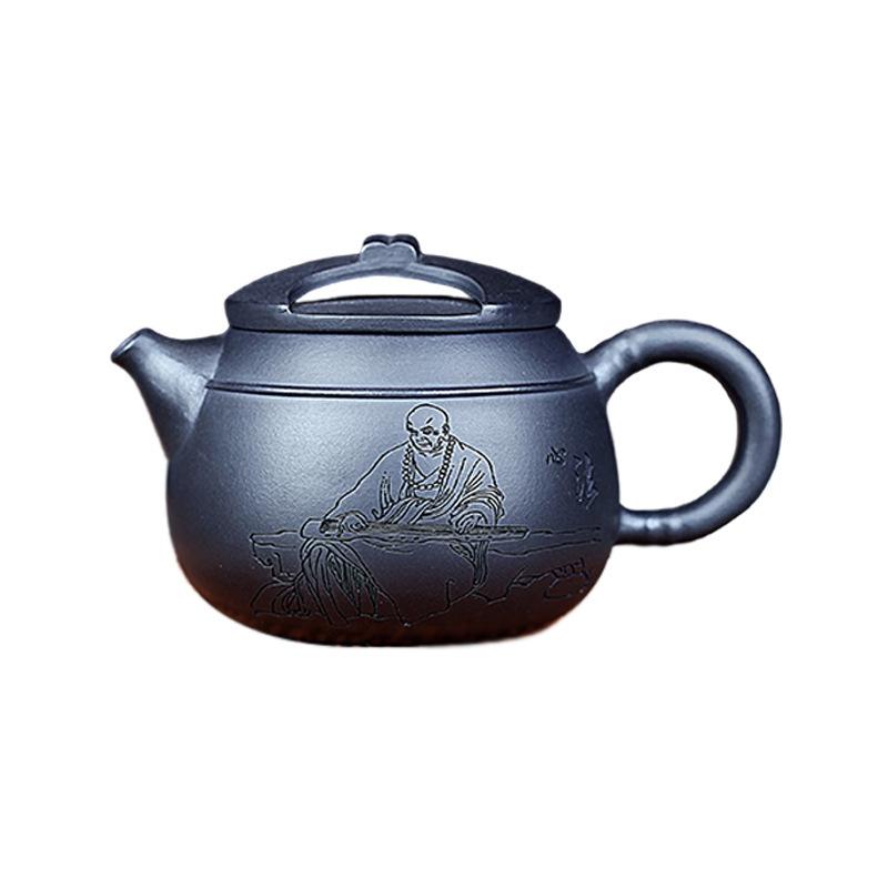 190ml Yixing Purple Clay Teapots Handmade Dhyana Heart Sutra Pot Raw Ore Black Mud Tea Infuser Kettle With Infuser Zisha Tea Set
