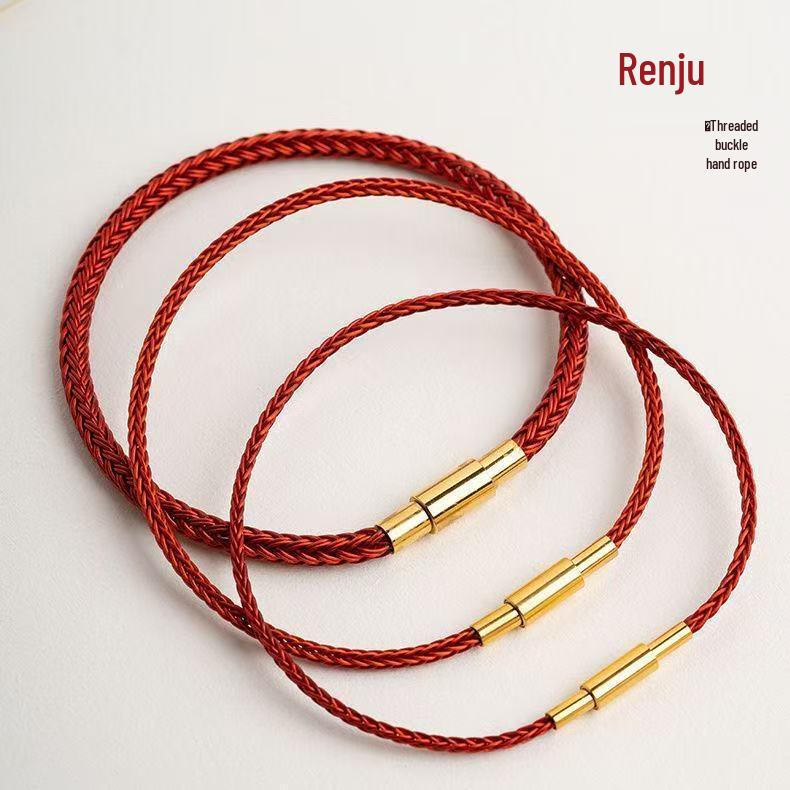2.5mm Gold Bead Woven Leather & Steel Wire Rope Waterproof Red Bracelet, Non-Fading.