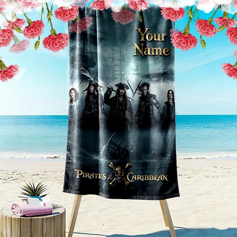 Name Custom Caribean Pirates Print Beach Towel, Large Soft Quick Dry Towel for Beach Camping Swimming