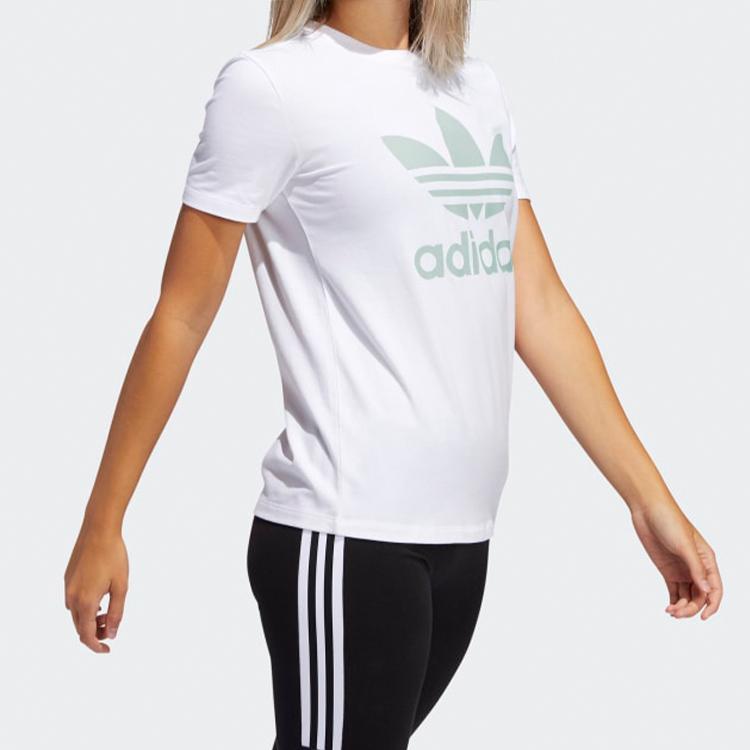 adidas Originals Trefoil Hellgrün Großes Logo Print Vintage Amerikanisches Kurzarm-T-Shirt Damen Oberteile Weiß FJ9452