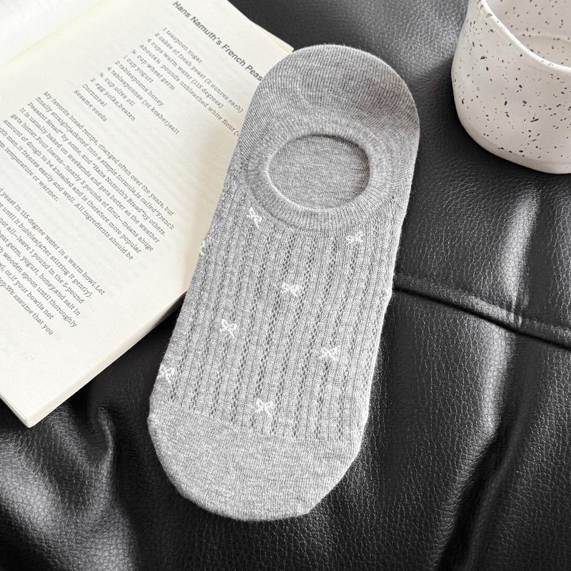 Women's Summer Mesh Thin Shallow-mouthed Invisible Socks Women's Pure Cotton Bow Women's Boat Socks Short Socks