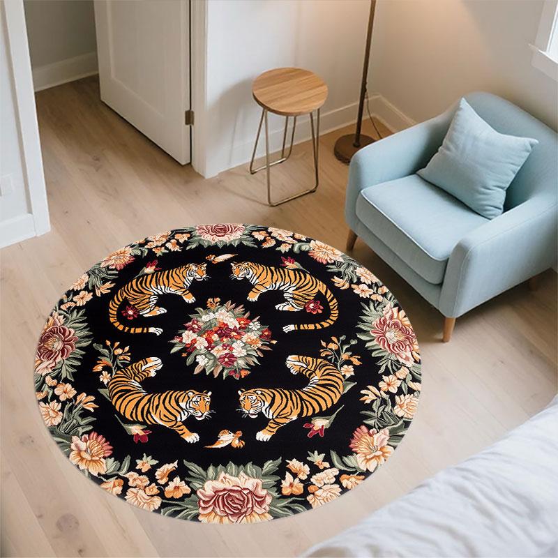 Tiger pattern round rug,Carpet Rug for Living Room Bedroom Playroom ,Non-slip Floor Mat,Holiday Gifts and Birthday Gifts.