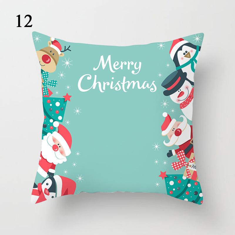 Christmas Cartoon Santa Claus Elk Penguin Decorative Pattern Pillow Case Bedroom Living Room Sofa Cinema Car Throw Pillow Case