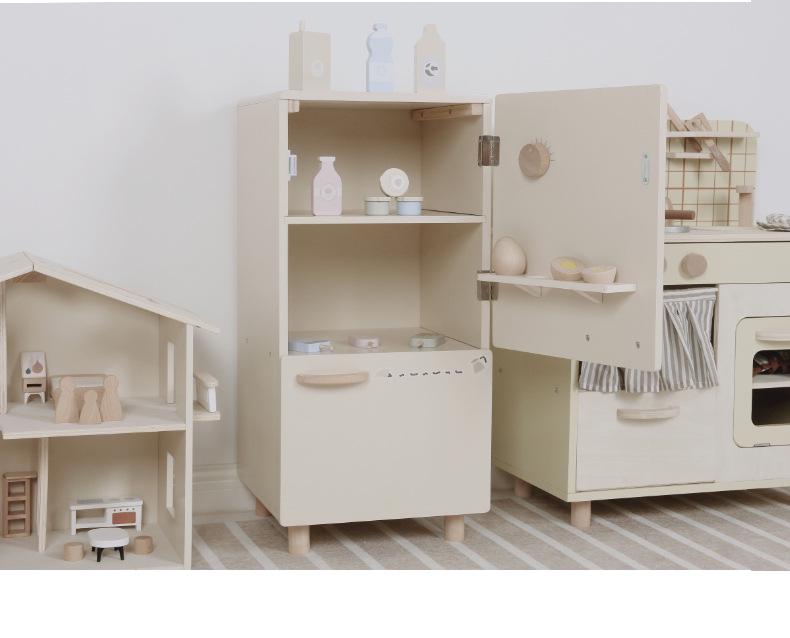 Nordic-Style Children's Dollhouse Kitchen Set: Refrigerator & Cooking Toys for Boys and Girls - Perfect Birthday Gift