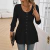 Women S Plus Size Solid Long Sleeve Round Neck Top With Button Decoration