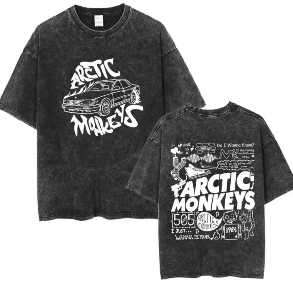 Retro Arctic Monkeys Music Album Graphic T-Shirt Men Women Vintage Washed Oversized Short Sleeve Casual Streetwear Loose Cotton Daily Fashion Tee Tops
