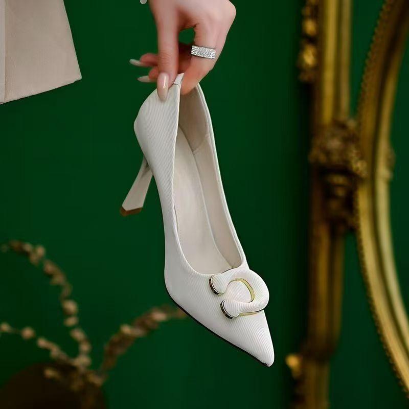 Camellia white satin high heels women's new retro main wedding dress bride shoes fairy style