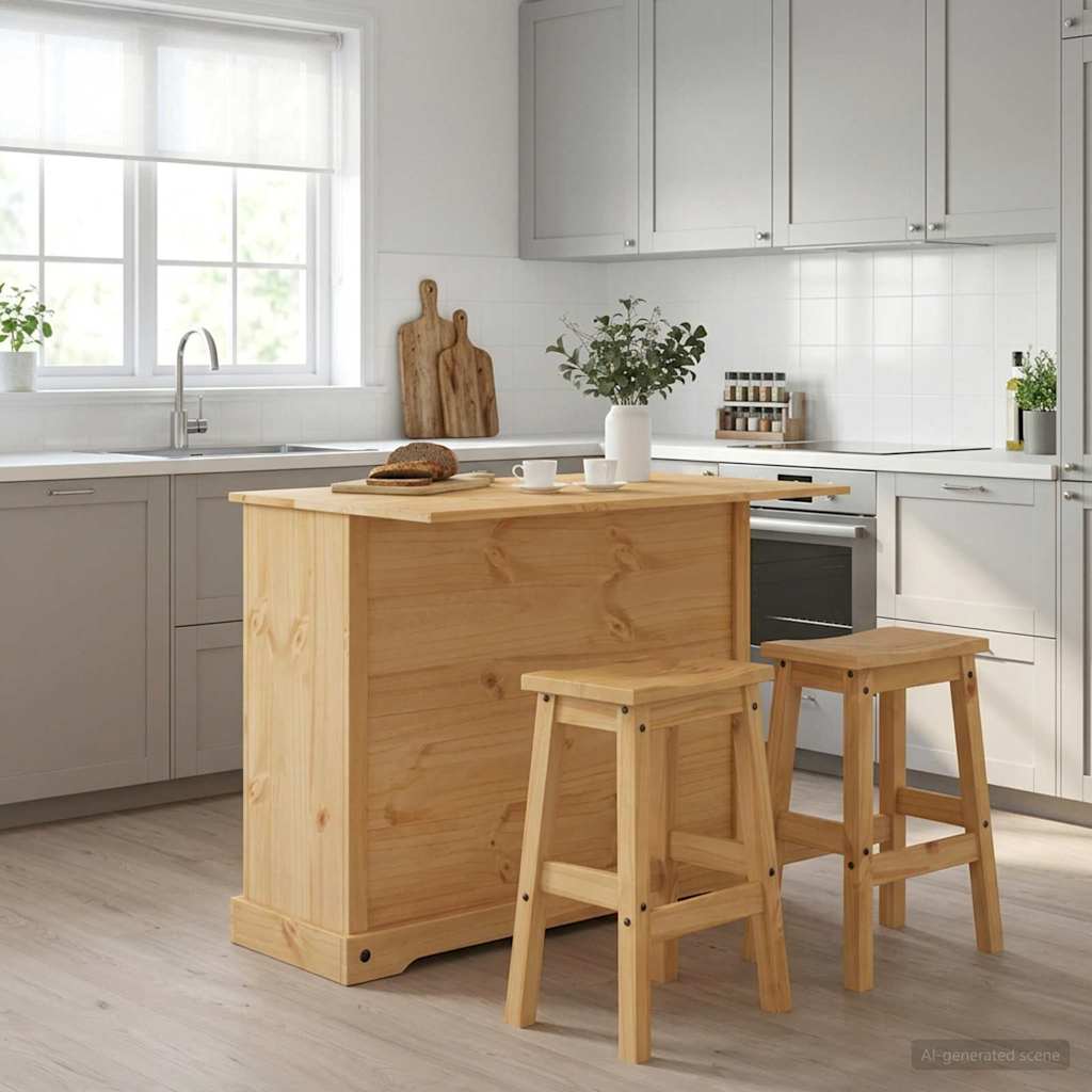 Conjunto de Ilha de Cozinha 3 Peças CORONA Cera de Mel 112 x 70 x 91,5 cm