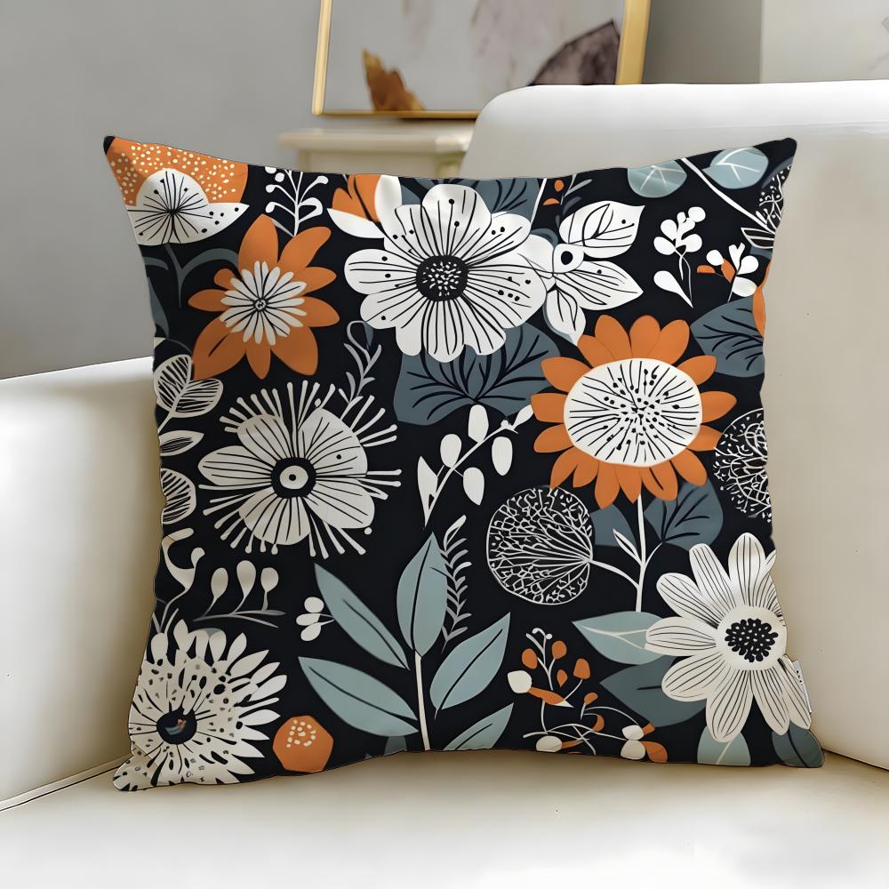 Scandinavian Floral Cushion Cover Soft  EasyWash Pillow Case  Versatile for Couch Bed Travel and Office