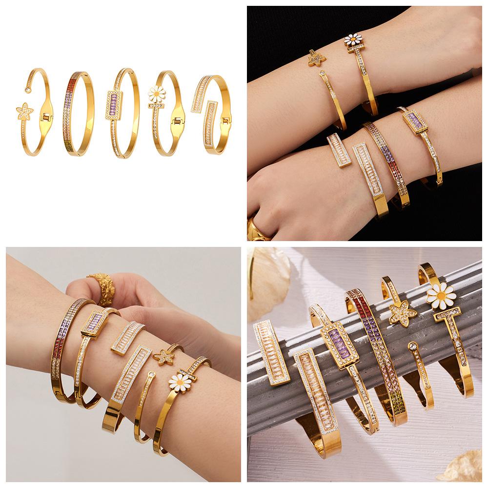 European and American Cross-Border Zircon Daisy Clasp Openable Bracelet - Fresh, Niche, Light Luxury Bracelet Set