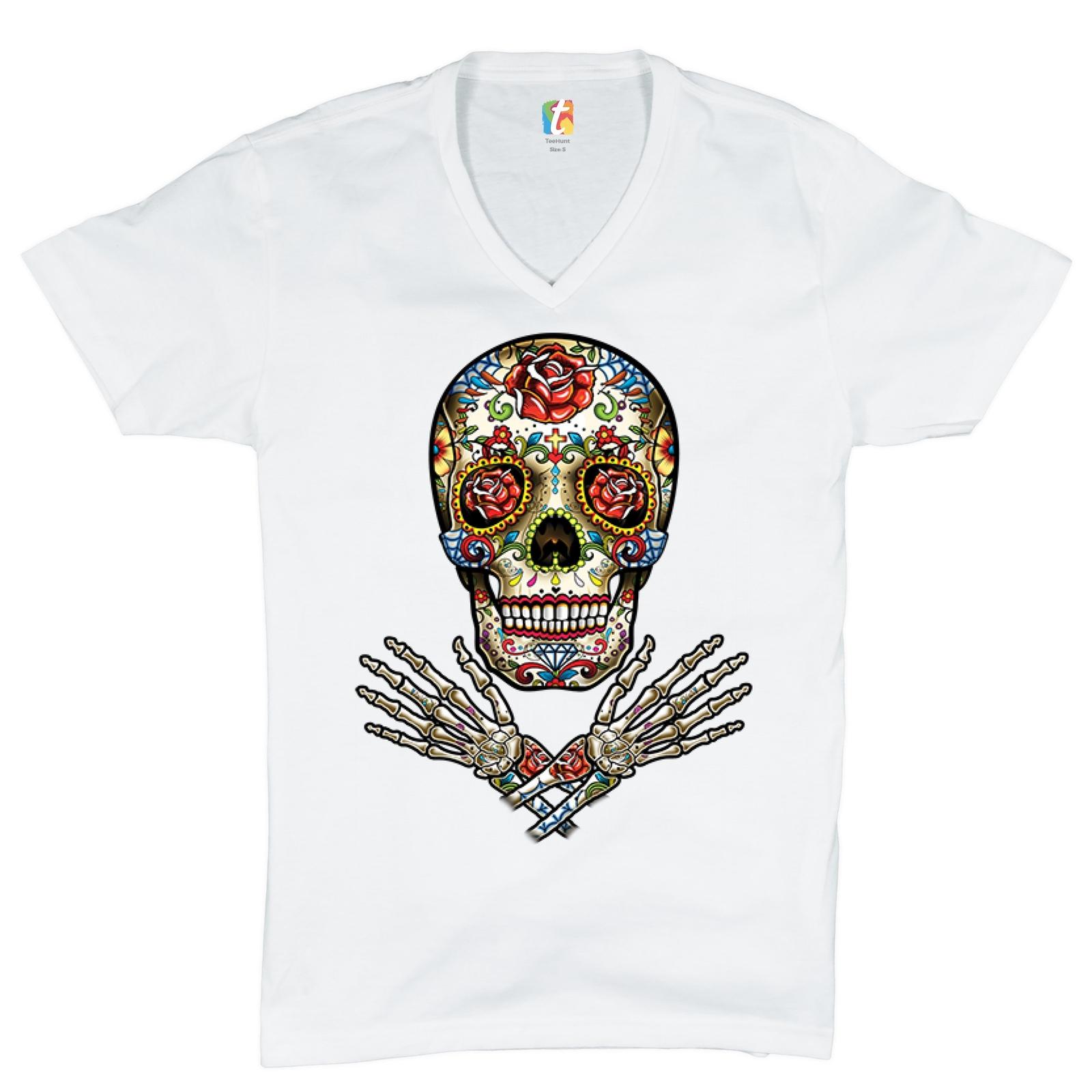 

Calavera Arms Crossed V-Neck T-shirt Dia de los Muertos Day of the Dead Tee 5XL різнокольоровий