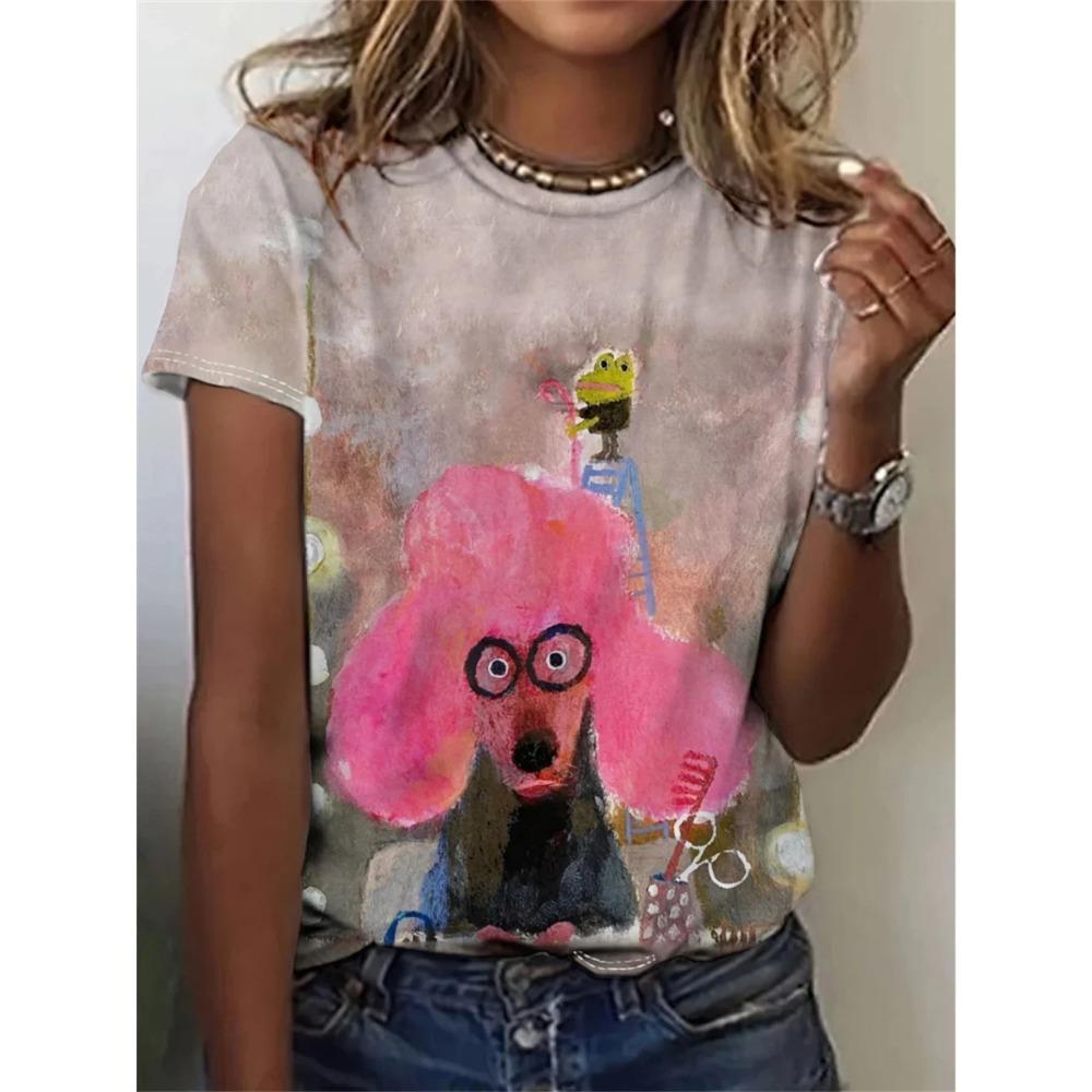 

Летний топ с круглым вырезом, 3D-принтом с забавными мультяшными животными, модные повседневные женские футболки с коротким рукавом XS