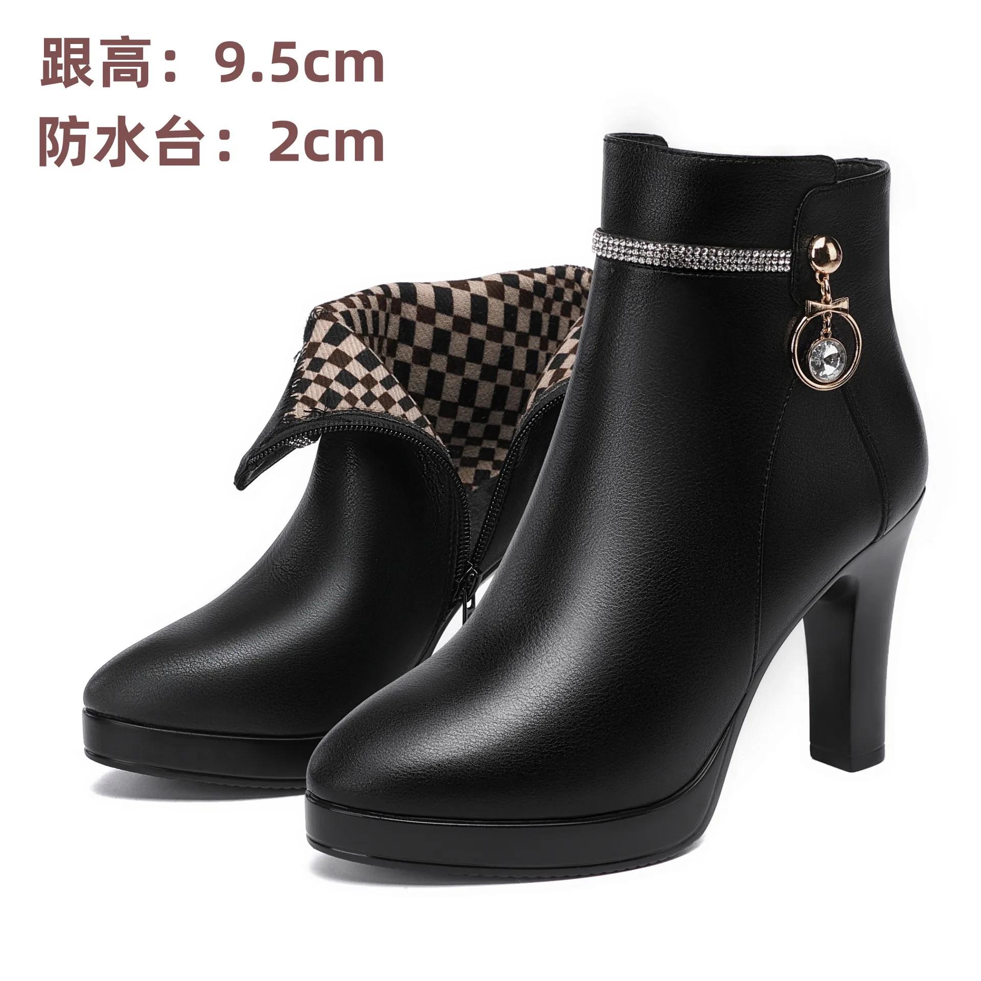 

Модные женские ботильоны из мягкой кожи на высоком каблуке, женская обувь на молнии, зимние ботинки с теплой меховой подкладкой, женские туфли-лодочки на платформе, размеры 34-41 38