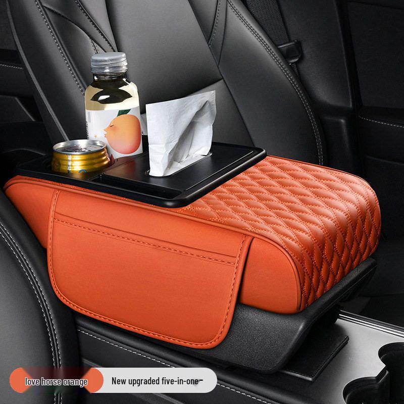 5-in-1 Leather Car Armrest Cushion with Storage & Tissue Holder