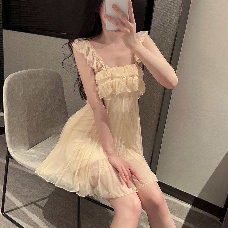 Jarní/Letní Sexy Sladká Noční košilka na jedno rameno - Čistá Touha Špagetová sukně Pyžamo, Princeznovský styl