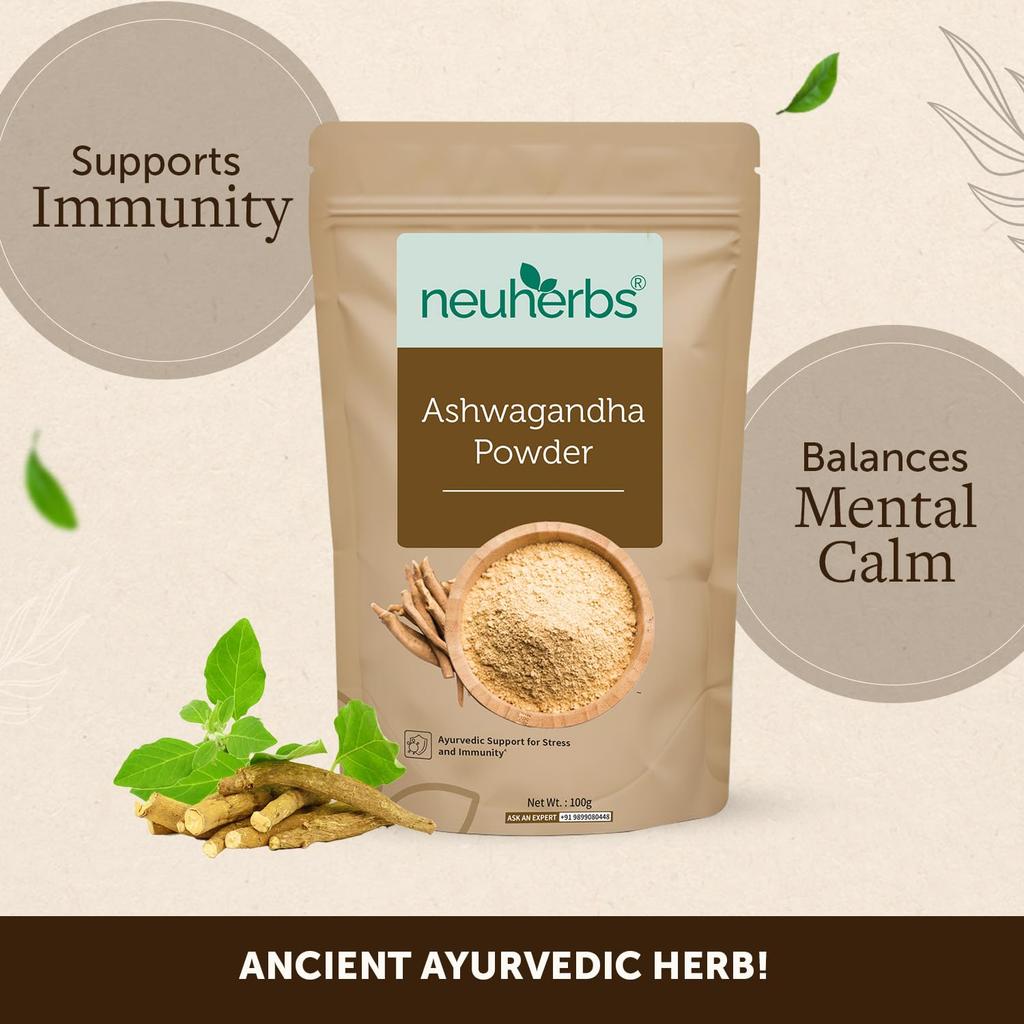 Neuherbs Ashwagandha Powder Organic Herbal Supplement For Natural Stress Relief Energy Strength And Calmness 100 g