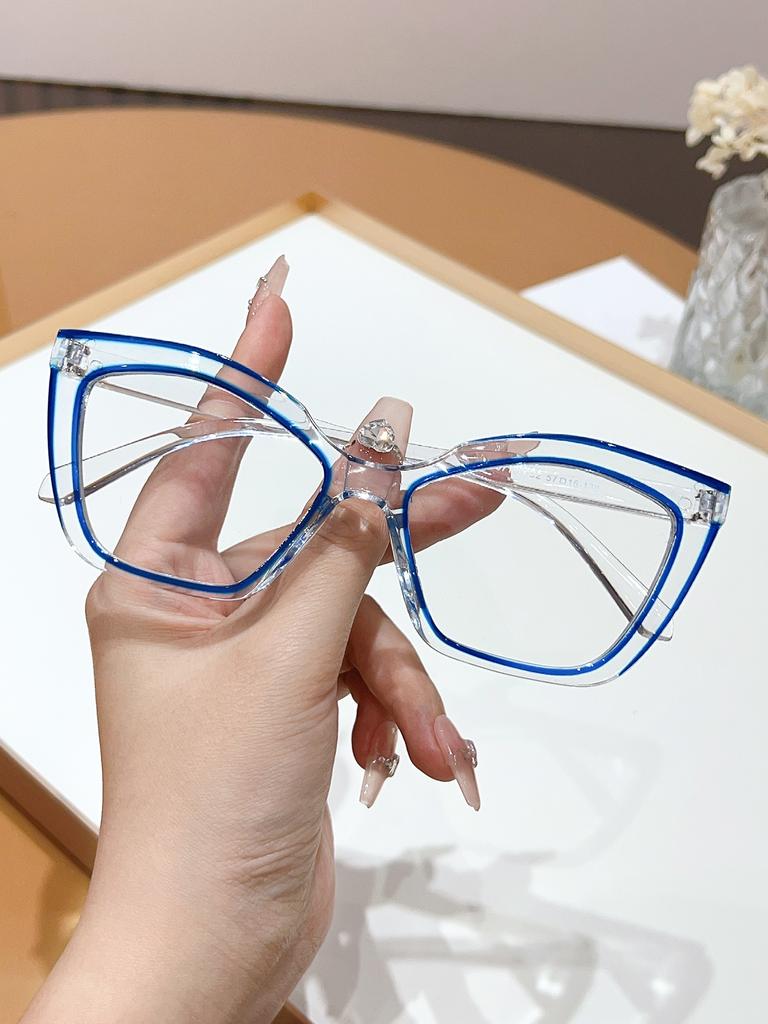 1Pc Women's Fashion Cat Eye Frame Glasses Transparent Lens Frame Hook Line Suitable for Daily Wear and Photo Trendy Glasses