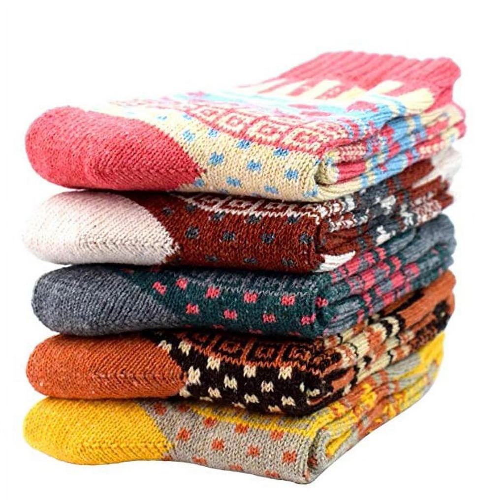 Womens Vintage Winter Soft Warm Thick Cold Knit Wool Socks Geometry Print