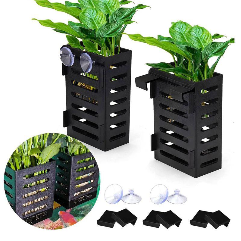 A74E-4 Pack Aquarium Plant Holder With Hooks And Suction Cups, Hanging Aquatic Planter Cups For Aquarium Decorations Plants