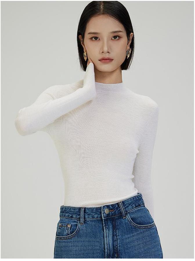 Merinowolle Rundhals Slim Fit Rollkragen Langarm Pullover Basisschicht