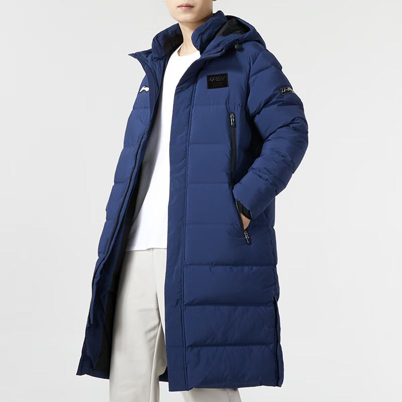 Li-Ning Solid Color Mid-Length Over-The-Knee Thick Warm Down Jacket Unisex Outerwear Deep-Navy AYMT123-2