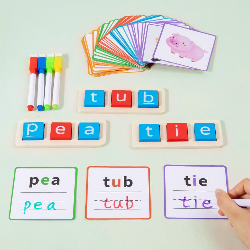 Wooden Alphabet Educational Puzzle Blocks For Kids Word Recognition Building