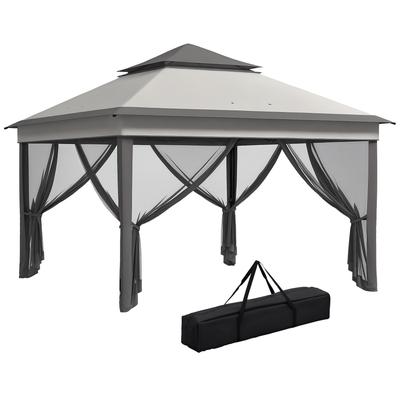 3 x 3(m) Pop-Up Pavillon, Höhenverstellbares Instant Event-Zelt mit Netz und Tragetasche, Grau
