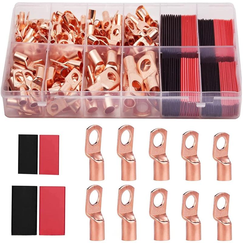 60/100/130Pcs Awg 4 6 8 10 12 Ring Lug Kit With Shrink Tubing 50 Battery Cable Lugs With Shrink Copper Terminal Connectors