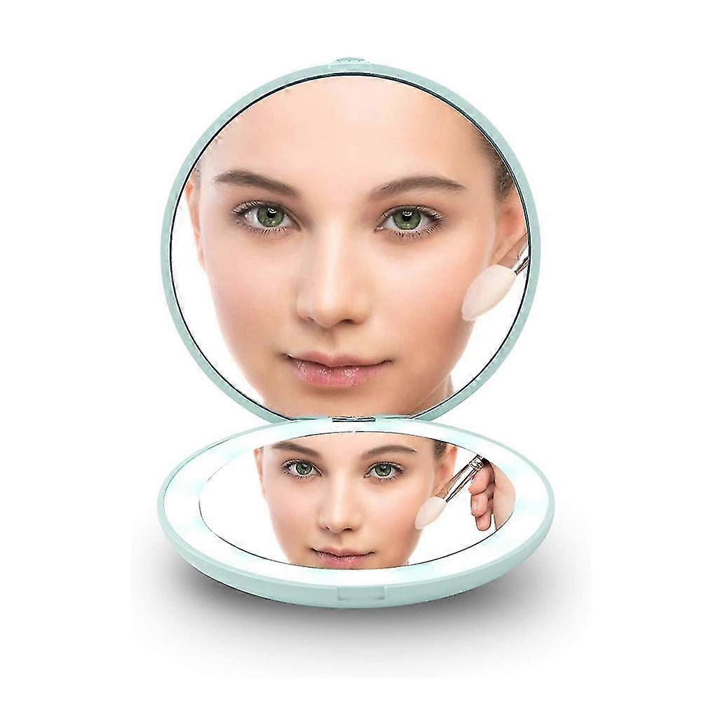 Compact Rechargeable Lighted Makeup Mirror ,1x And 10x Magnifying