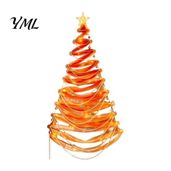 DIY Holiday Fabric Tree Decor Lighted Christmas Kit, Hanging Ornament Set Space Saving for Window Wall, Handmade Craft with LED Lights Luminous