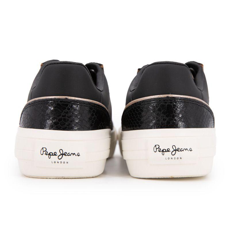 Black Crocodile Print Low-top Sneakers with Laces Woman PEPE JEANS