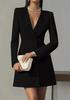 Europe, America, Autumn Double-breasted Solid Color V-neck Suit French Women's Long-sleeved Dress Women's
