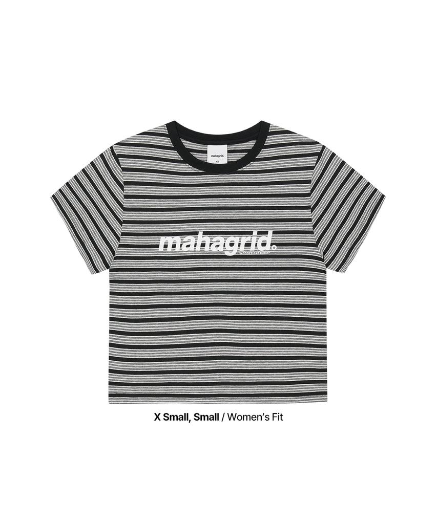 MAHAGRID Stripe Basic Logo Tee Gray(Mg2Gmmt508A)